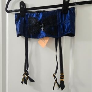 Brand New Agent Provocateur Stephanee Blue Black Waspie Suspender Belt Md or Sm